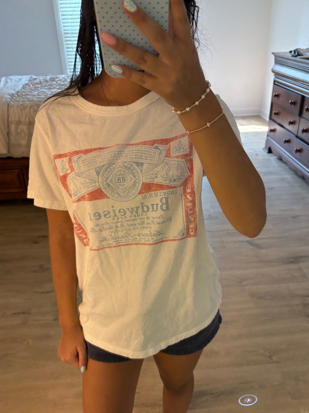 Budweiser White Tee with Red Logo Print